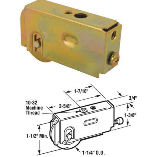 Prime-Line 1-1/4 In. Dia. x 3/4 In. W. x 2-5/8 In. L. Steel Patio Door Roller with Adjustable Housing Assembly